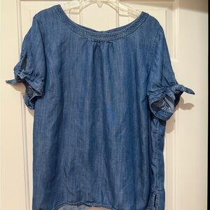 Talbots Blue Denim Tie Sleeve Top